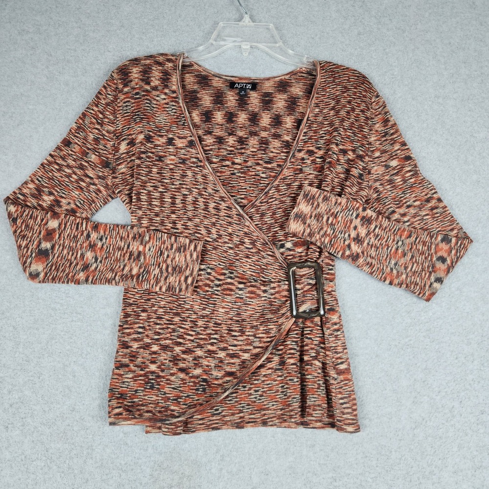 Apt. 9 Wrap Top Womens Medium Multicolor Space Dye Buckle Waist Long Sleeve